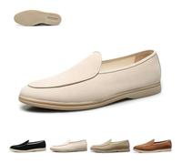 Mocassini da uomo in pelle scamosciata senza lacci, mocassini casual formali leggeri per guida, vacanze, lavoro, Beige, 46 EU