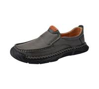 Mocassini da uomo in pelle, scarpe estive casual slip on, ampia vestibilità, suola morbida, scarpe antiscivolo per esterni, comode scarpe traspiranti per il tempo libero, leggere e comode, Grigio, 5.5
