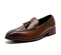 Mocassini da uomo in pelle senza lacci con nappe classico abito casual Penny mocassini vintage formale business matrimonio scarpe da fumo per uomo, Marrone, 44 EU