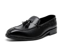 Mocassini da uomo in pelle senza lacci con nappe classico abito casual Penny mocassini vintage formale business matrimonio scarpe da fumo per uomo, Nero , 45 1/3 EU