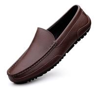 Mocassini da Uomo in Pelle Stile Guida Mocassini Tinta Unita Antiscivolo Comodi Antiscivolo Casual da Esterno Slip-on(Brown,44 EU)
