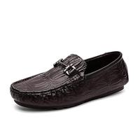 Mocassini da Uomo in Pelle Tinta Unita con Stampa Coccodrillo, Stile Guida, Comodi, con Tacco Piatto, Antiscivolo, Casual, da Indossare(Brown,38 EU)