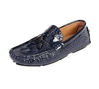 Mocassini da Uomo in Pelle vegana con Stampa Coccodrillo, Mocassini da Guida con Nappe, Comodi, Flessibili, Antiscivolo, da Ballo, Casual, Slip-on(Blu,44 EU)