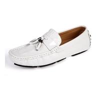 Mocassini da Uomo in Pelle vegana con Stampa Coccodrillo, Mocassini da Guida con Nappe, Comodi, Flessibili, Antiscivolo, da Ballo, Casual, Slip-on(Bianco,42 EU)
