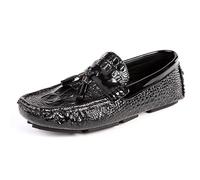 Mocassini da Uomo in Pelle vegana con Stampa Coccodrillo, Mocassini da Guida con Nappe, Comodi, Flessibili, Antiscivolo, da Ballo, Casual, Slip-on(Nero,43 EU)