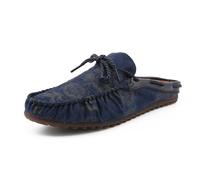 Mocassini da Uomo in Pelle vegana Floreale, Mocassini a metà, Scarpe da Passeggio Flessibili, Leggere, con Tacco Piatto, Classiche Slip-on(Blu,44 EU)
