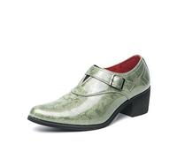 Mocassini da uomo in pelle verniciata con tacco grosso e cinturino con fibbia, alla moda, classici, senza lacci, scarpe Oxford, casual, lavoro, ufficio, matrimonio, Verde, 44 EU