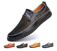 Mocassini da uomo in rete traspirante, senza lacci, casual, realizzati a mano, leggeri, con suola morbida, scarpe estive per passeggiate, guida, escursionismo, Nero , 39 2/3 EU