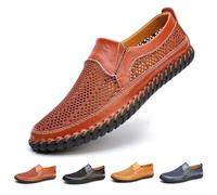 Mocassini da uomo in rete traspirante, senza lacci, casual, realizzati a mano, leggeri, con suola morbida, scarpe estive per passeggiate, guida, escursionismo, Rosso marrone, 39 2/3 EU
