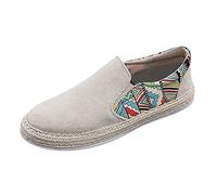 Mocassini da uomo in tela con colletto con stampa tribale, espadrillas leggere in velluto a coste da uomo, scarpe da ginnastica casual traspiranti con lato elastico, suola in iuta intrecciata, Beige
