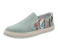 Mocassini da uomo in tela con colletto con stampa tribale, espadrillas leggere in velluto a coste da uomo, scarpe da ginnastica casual traspiranti con lato elastico, suola in iuta intrecciata, Verde