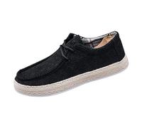 Mocassini da uomo in velluto a coste casual slip on Deck Shoes comodi mocassini piatti alla moda leggeri calzature da passeggio con suola intrecciata dettaglio, Nero , 38 2/3 EU
