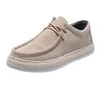Mocassini da uomo in velluto a coste casual slip on Deck Shoes comodi mocassini piatti alla moda leggeri calzature da passeggio con suola intrecciata dettaglio, Beige, 38 2/3 EU