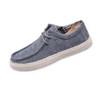 Mocassini da uomo in velluto a coste casual slip on Deck Shoes comodi mocassini piatti alla moda leggeri calzature da passeggio con suola intrecciata dettaglio, Grigio, 41 1/3 EU