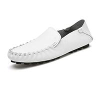 Mocassini da uomo in vera pelle di alta qualità, casual, traspiranti, confortevoli, per camminare, guida, pantofole alla moda per uomo, bianco, 41 1/3 EU