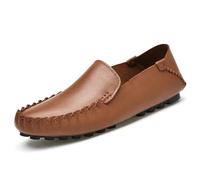 Mocassini da uomo in vera pelle di alta qualità, casual, traspiranti, confortevoli, per camminare, guida, pantofole alla moda per uomo, Marrone, 44 EU