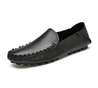 Mocassini da uomo in vera pelle di alta qualità, casual, traspiranti, confortevoli, per camminare, guida, pantofole alla moda per uomo, Nero , 45 1/3 EU