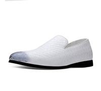 Mocassini da Uomo Intrecciati Mocassini Formali da Lavoro e da Guida Comodi e Traspiranti Scarpe in Pelle Senza Lacci Bianco 40 EU