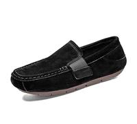Mocassini da uomo punta quadrata tinta unita camoscio mocassino scarpe tacco piatto antiscivolo confortevole classico camminare slip-on, Nero , 39 1/3 EU
