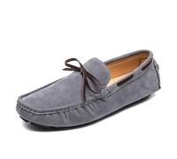 Mocassini da uomo, punta rotonda, tomaia in pelle scamosciata, scarpe da guida, barca, antiscivolo, comode, leggere, per esterni, grigio, 46 EU