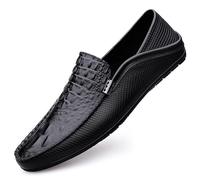 Mocassini da Uomo, Punta Tonda, in Pelle vegana, Stampa Coccodrillo, Flessibili, comode, Leggere, Casual, Slip-on(Nero,39 EU)