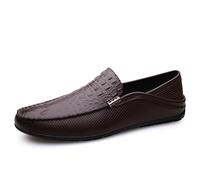 Mocassini da Uomo, Punta Tonda, in Pelle vegana, Stampa Coccodrillo, Flessibili, comode, Leggere, Casual, Slip-on(Brown,40 EU)