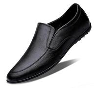 Mocassini da Uomo, Punta Tonda, in Pelle vegana, Tinta Unita, Mocassini da Guida, Antiscivolo, Leggeri, con Tacco Piatto, Classici Slip-on(Nero,41 EU)