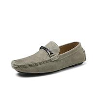 Mocassini da Uomo, Scarpe da Guida in Pelle Scamosciata Tinta Unita, Mocassini Antiscivolo, Comodi, con Tacco Piatto, Slip-on da Ballo(Brown,44.5 EU)