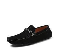 Mocassini da Uomo, Scarpe da Guida in Pelle Scamosciata Tinta Unita, Mocassini Antiscivolo, Comodi, con Tacco Piatto, Slip-on da Ballo(Nero,43 EU)