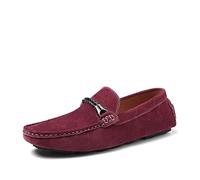 Mocassini da Uomo, Scarpe da Guida in Pelle Scamosciata Tinta Unita, Mocassini Antiscivolo, Comodi, con Tacco Piatto, Slip-on da Ballo(Rosso,44 EU)