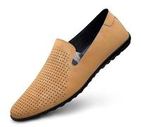 Mocassini da uomo scarpe punta rotonda in pelle scamosciata PU mocassino scarpe resistenti comode antiscivolo classico moda slip on, Giallo Hollow Out, 39 2/3 EU