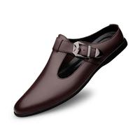 Mocassini da uomo senza schienale in pelle traspirante con scavo fuori slip on, Marrone, 38 2/3 EU