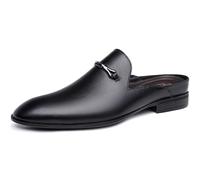 Mocassini da uomo senza schienale in vera pelle nera pantofole slip on scarpe, Nero 1, 45 EU