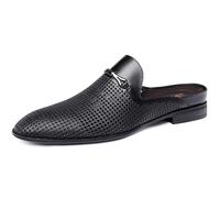 Mocassini da uomo senza schienale in vera pelle nera pantofole slip on scarpe, Nero 3, 39 2/3 EU
