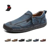 Mocassini da Uomo Slip On Scarpe Casual con Cerniera Laterale Scarpe da Lavoro Piatte Comode E Leggere for Camminare Guidando Ogni Giorno(Blue,47 EU)