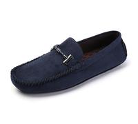 Mocassini da Uomo Tinta Unita con Punta Tonda in Pelle Scamosciata, Mocassini da Guida Flessibili con Tacco Piatto, Comodi e Casual da infilare(Blu,44.5 EU)