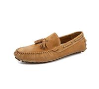 Mocassini da Uomo Tinta Unita con Punta Tonda in Pelle Scamosciata, Tomaia con Nappe, Scarpe da Guida Leggere, Flessibili, comode, Classiche, da Esterno, Slip-on(Brown,43 EU)