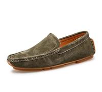Mocassini da Uomo Tinta Unita, Mocassini da Guida, Dettagli con Cuciture, in Pelle Scamosciata PU, Flessibili, Leggeri, con Tacco Piatto, alla Moda, da Passeggio, Slip-on(Verde Scuro,41 EU)