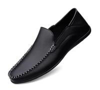 Mocassini da uomo tinta unita punta rotonda mocassini flessibili comodi leggeri camminare prom slip-on, Nero , 43 1/3 EU