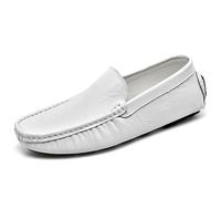 Mocassini da Uomo, Tinta Unita, Punta Tonda, Stile Guida, Mocassini, Pelle vegana, Tacco Piatto Flessibile, Antiscivolo, da Sposa(Bianco,44.5 EU)