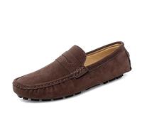 Mocassini da Uomo, Tinta Unita, Punta Tonda, Tomaia in Pelle Scamosciata, Mocassini da Guida con Penny, Antiscivolo, Tacco Piatto, alla Moda, Slip-on(Brown,44 EU)
