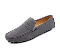 Mocassini da Uomo, Tinta Unita, Punta Tonda, Tomaia in Pelle Scamosciata, Mocassini da Guida con Penny, Antiscivolo, Tacco Piatto, alla Moda, Slip-on(Grey,39 EU)