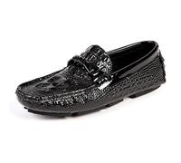 Mocassini da uomo tinta unita stampa coccodrillo stile guida mocassini comodi flessibili tacco piatto camminare casual slip-on, Nero , 41 1/3 EU