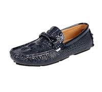 Mocassini da uomo tinta unita stampa coccodrillo stile guida mocassini comodi flessibili tacco piatto camminare casual slip-on, Blu, 42 1/3 EU
