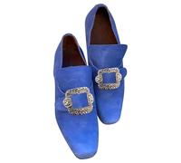 Mocassini da uomo vintage con fibbia, punta quadrata, scarpe formali, in stile barocco, con accento decorativo in metallo, design senza lacci, fodera morbida, calzature per costume retrò, Blu, 39 EU