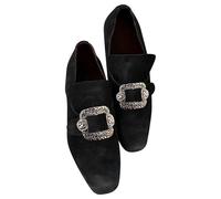 Mocassini da uomo vintage con fibbia, punta quadrata, scarpe formali, in stile barocco, con accento decorativo in metallo, design senza lacci, fodera morbida, calzature per costume retrò, Nero , 41 EU