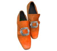 Mocassini da uomo vintage con fibbia, punta quadrata, scarpe formali, in stile barocco, con accento decorativo in metallo, design senza lacci, fodera morbida, calzature per costume retrò, Arancione