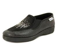 Mocassini Donna Pantofole Comfort Tessuto e Pelle Nero Zeppa Bassa EMANUELA