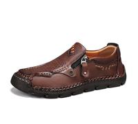 Mocassini e Loafers Uomo Zippés Mocassino Uomo Pelle Perforata Scarpe Barca Grandi Dimensioni di Guida Slip-on Cuciture Visibili Scarpa Città Suola dentata per Outdoor Viaggi e Quotidiani, 01 Marrone