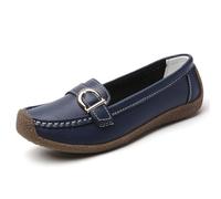 Mocassini in Pelle da Donna, Mocassini Piatti Slip-on Casual con Punta Rotonda, Scarpe da Barca morbide e comode da Guidare,Blu,38 EU